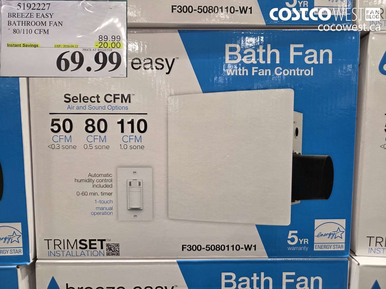 breeze easy bathroom fan 80110 cfm