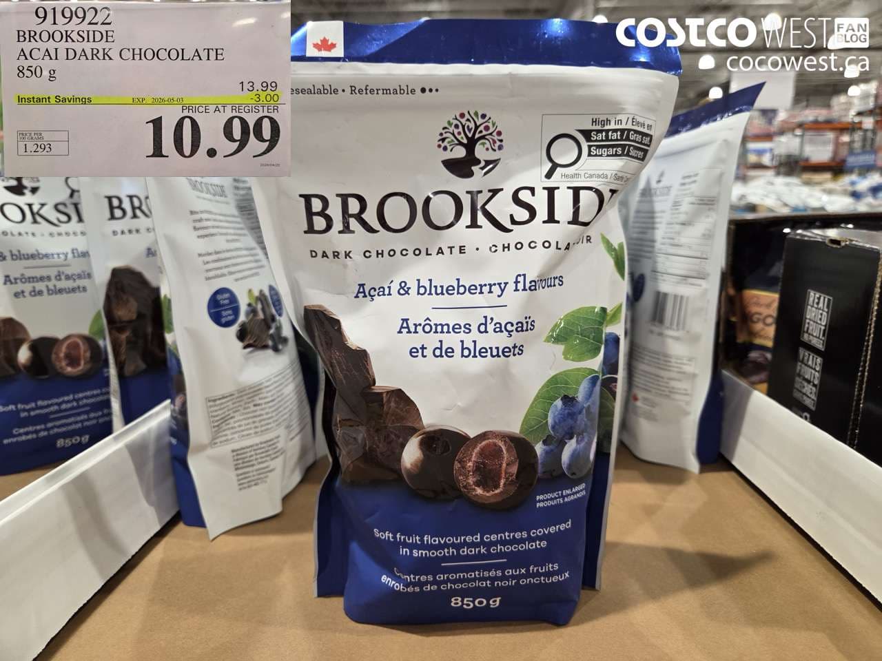 brookside acai dark chocolate 850 g