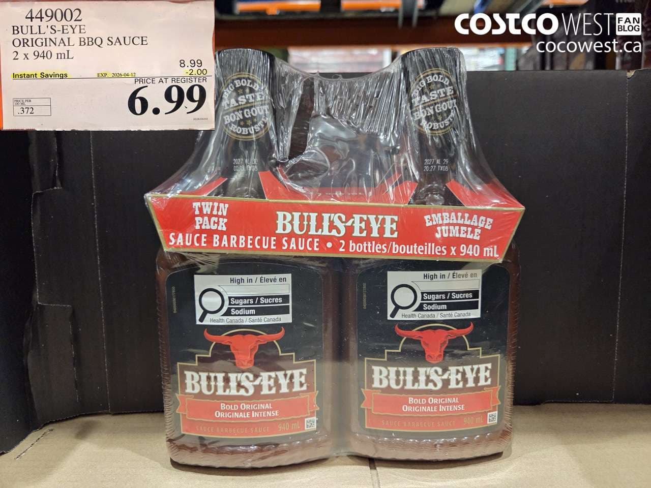bullseye original bbq sauce 2 x 940 ml