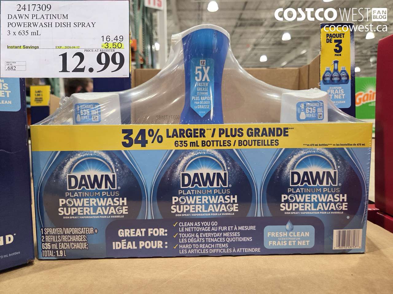 dawn platinum powerwash dish spray 3 x 635ml