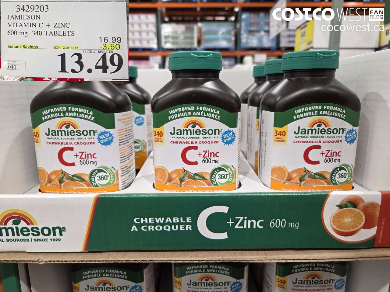 jamieson vitamin c  zinc 600 mg 340 tablets