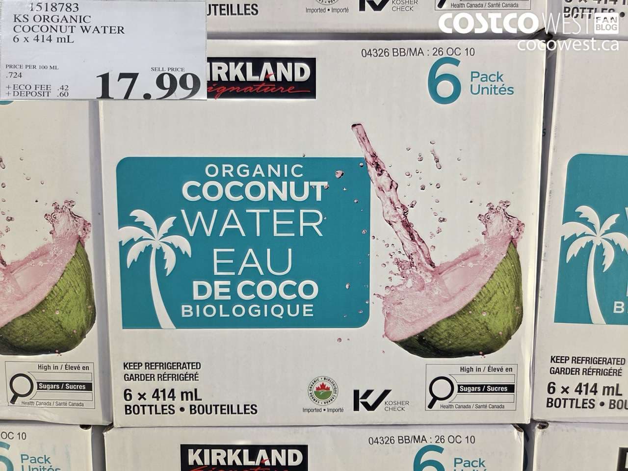 KS ORGANIC COCONUT WATER 6 X 414 ML