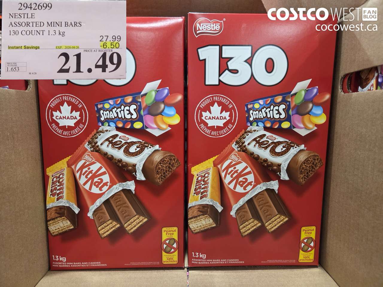 NESTLE ASSORTED MINI BARS 130 COUNT 1.3 KG