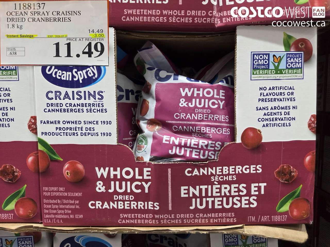 OCEAN SPRAY CRAISINS DRIED CRANBERRIES 1.8KG