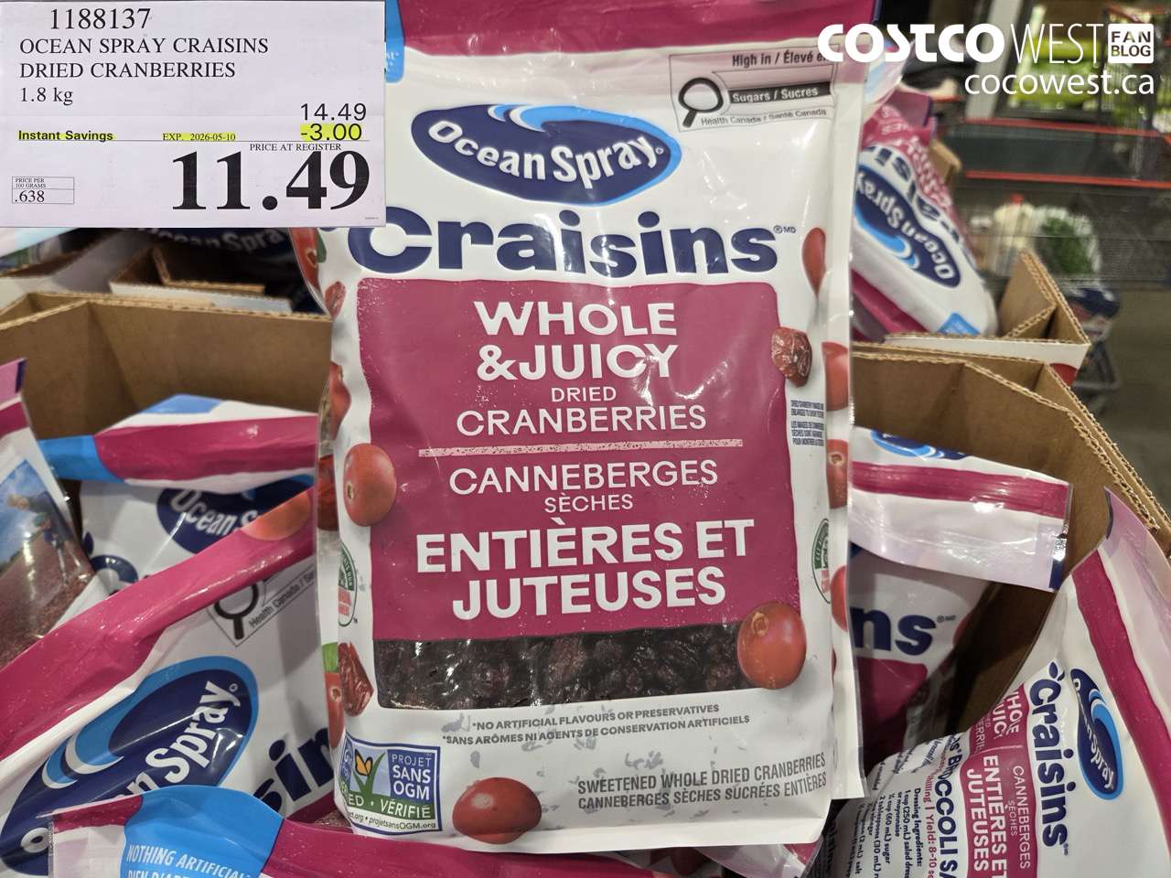 ocean spray craisins dried cranberries 18kg