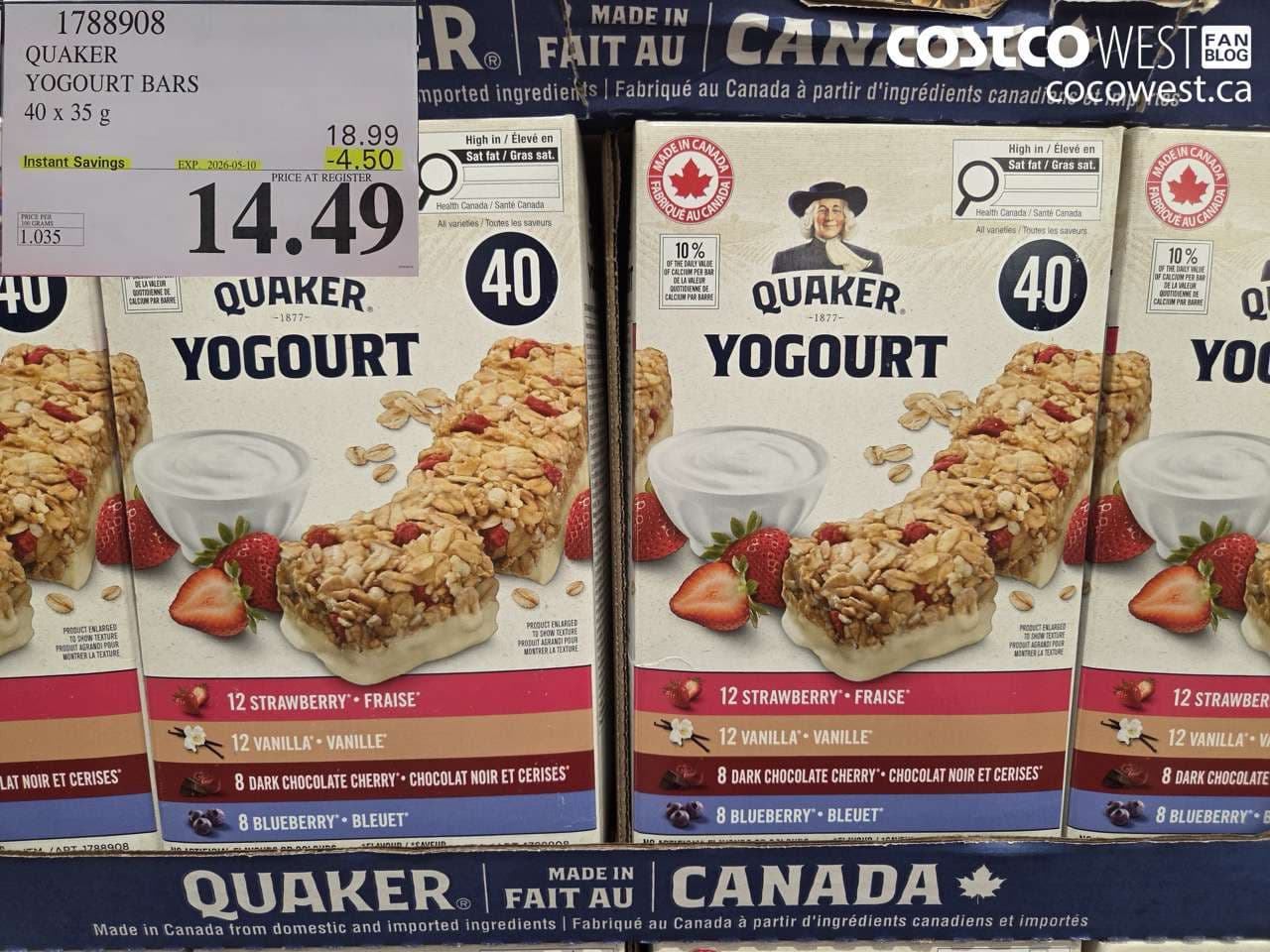 quaker yogurt bars 40 x 35 g