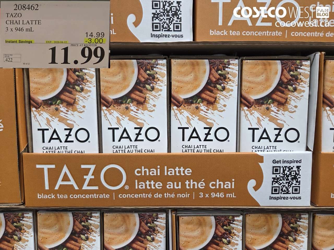 tazo chai latte 3 x 946 ml