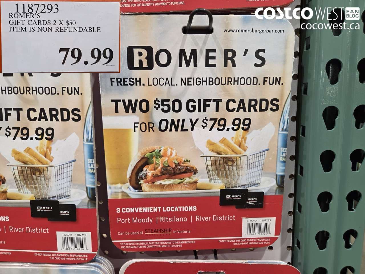 romers gift cards 2 x 50 item is nonrefundable