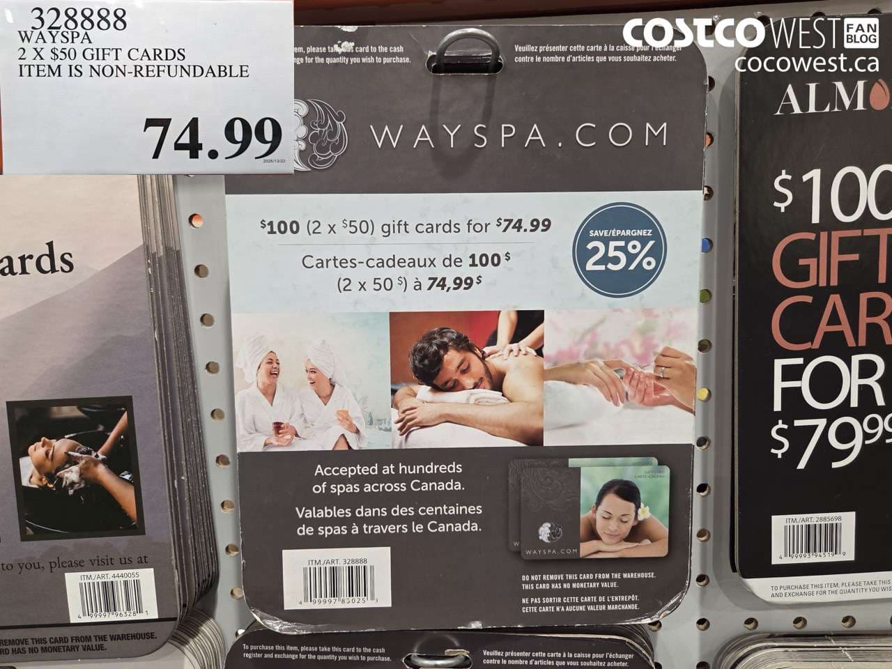 wayspa 2 x 50 gift cards item is nonrefundable