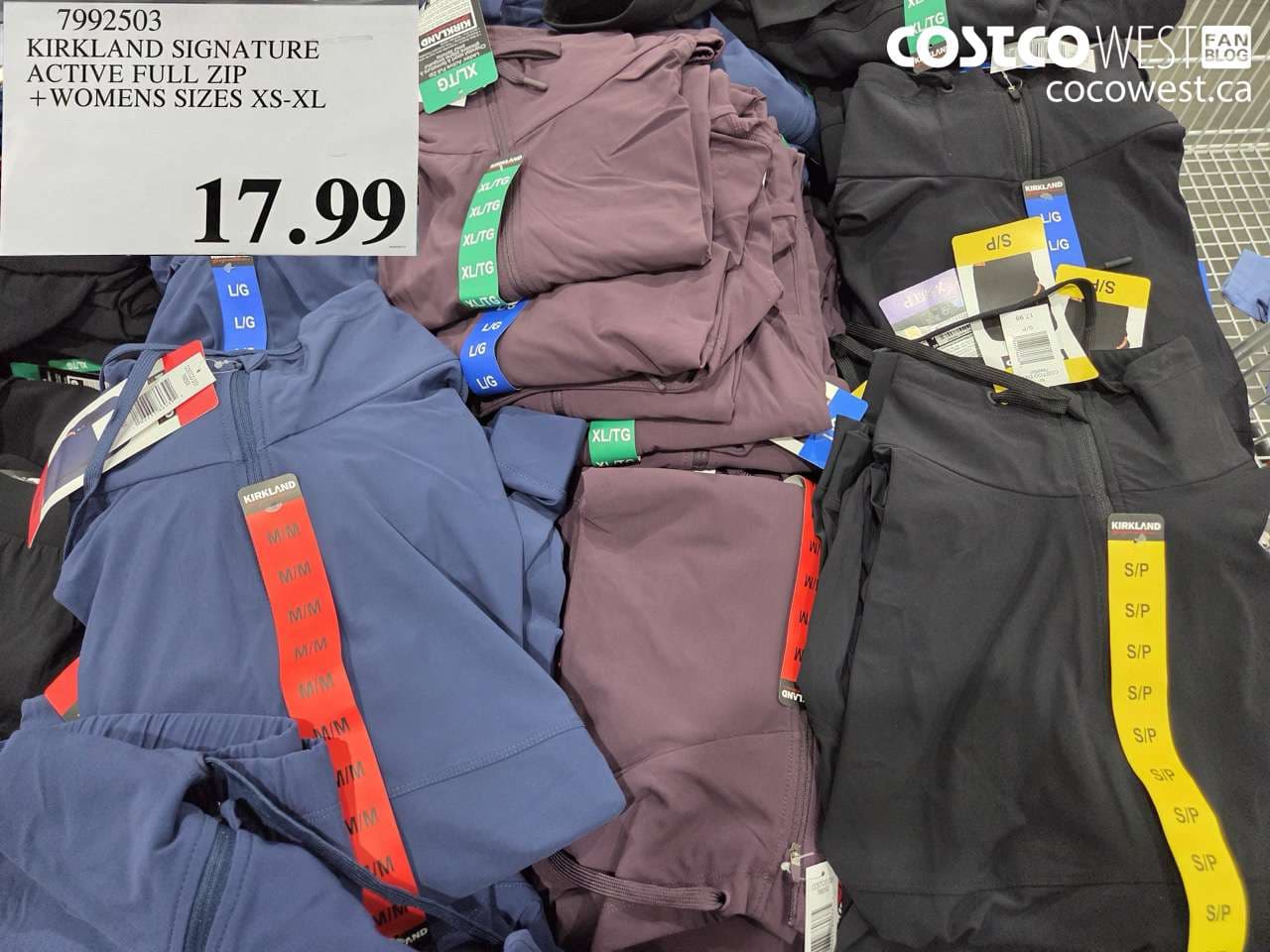 kirkland signature active full zip womens sizes xsxl