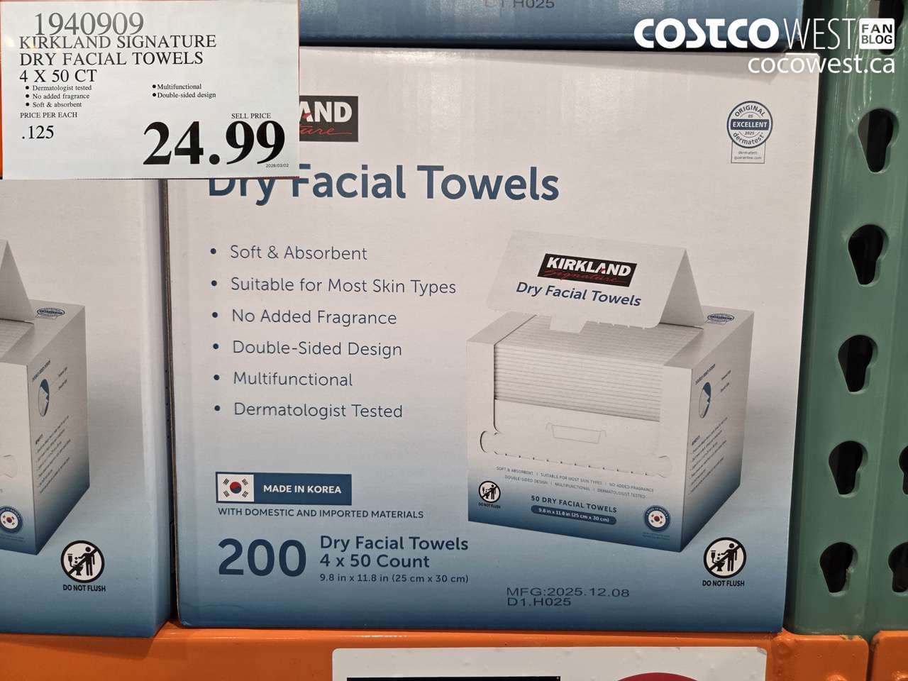 kirkland signature dry facial towels 4 x 50 ct