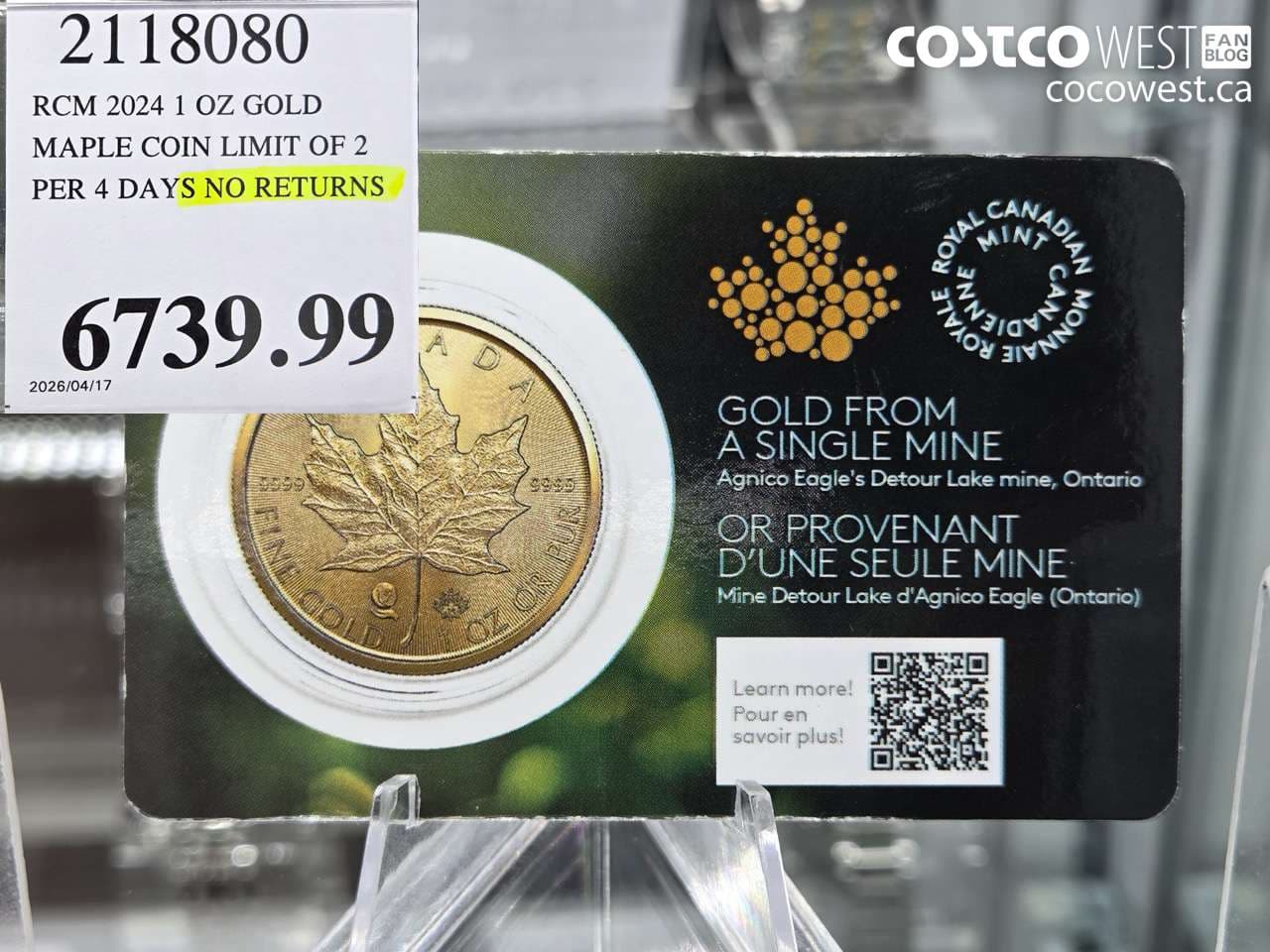 rcm 2024 1 oz gold maple coin limit of 2 per 4 days no returns